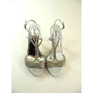 Unze London Womens Silver High Heel Rhinestone Strappy Evening Sandals Size 9
